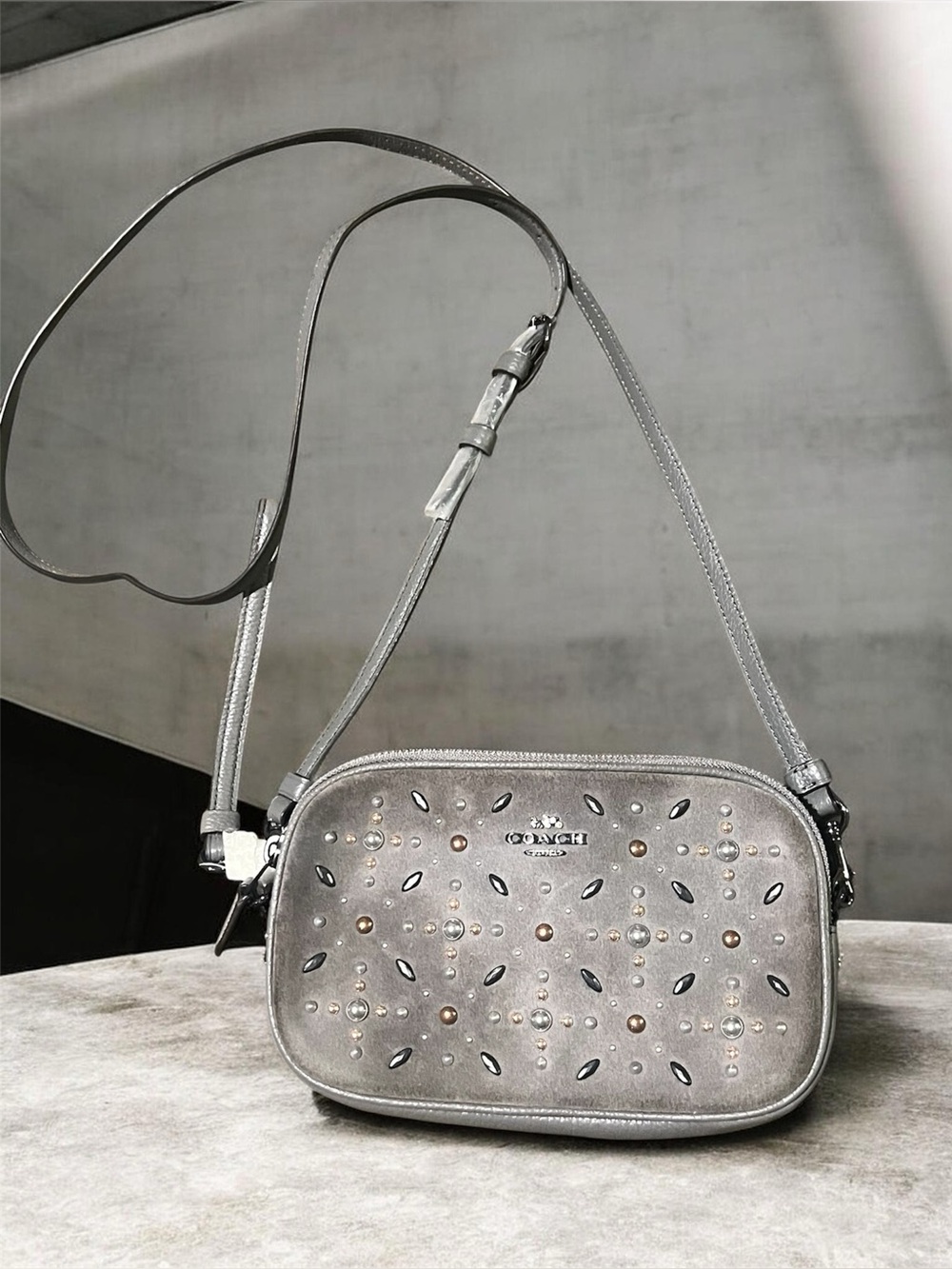 Coach Silver Studded Crossbody Bag